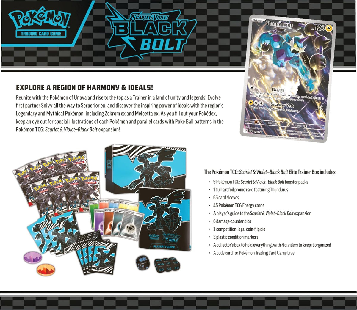 Pokémon TCG: Scarlet & Violet – Black Bolt Elite Trainer Box Premium Training Kit for Unova Region Fans & Competitors