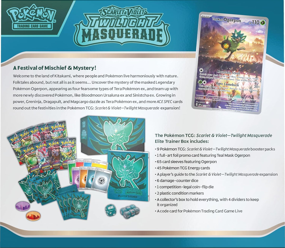 Pokémon TCG: Scarlet & Violet – Twilight Masquerade Elite Trainer Box Uncover the Mystery of Ogerpon in Kitakami